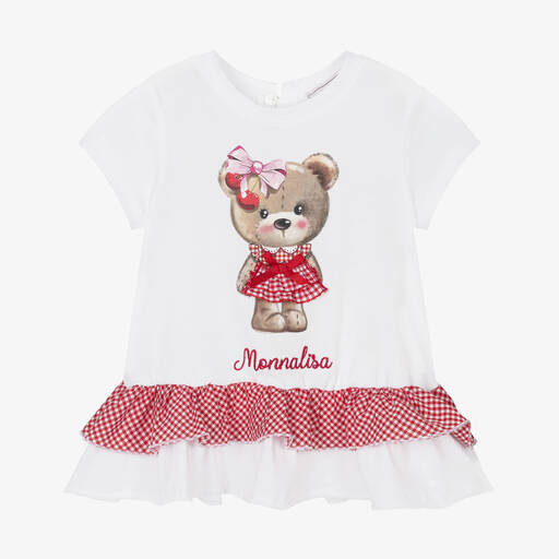 Monnalisa-Girls White Cotton Tunic T-Shirt | Childrensalon