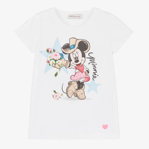Monnalisa-Girls White Disney Cotton T-Shirt | Childrensalon