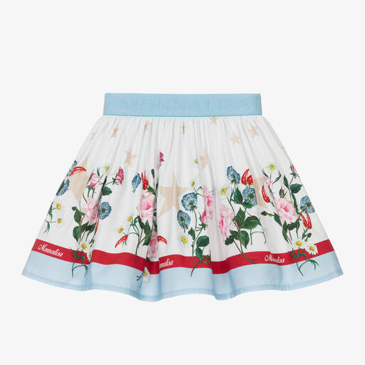 Monnalisa-Girls White Floral Cotton Skirt | Childrensalon