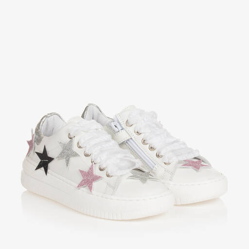 Monnalisa-Белые кожаные кроссовки со звездами для девочек | Childrensalon