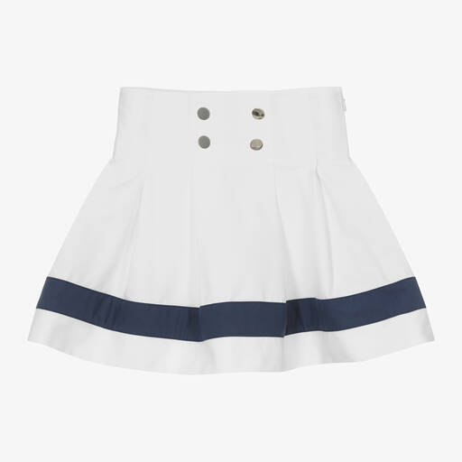 Monnalisa-Girls White Nautical Cotton Skirt | Childrensalon