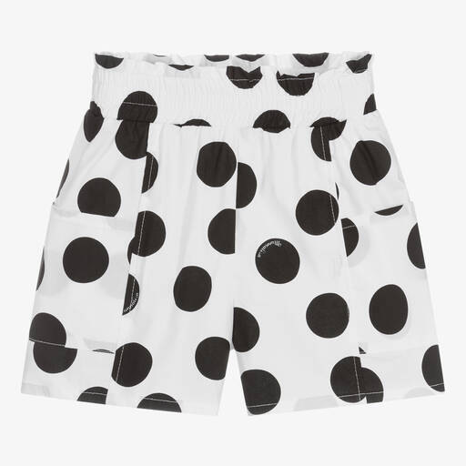 Monnalisa-Girls White Polka Dot Cotton Shorts | Childrensalon