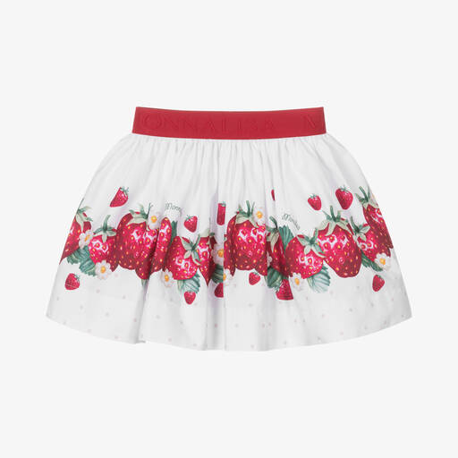 Monnalisa-Girls White Strawberry Cotton Skirt | Childrensalon