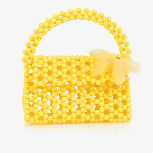 Monnalisa-Girls Yellow Beaded Handbag (19cm) | Childrensalon