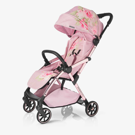 Monnalisa-Pink Floral Baby Stroller | Childrensalon