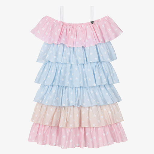 Monnalisa-Teen Girls Blue Cotton Frilled Dress | Childrensalon
