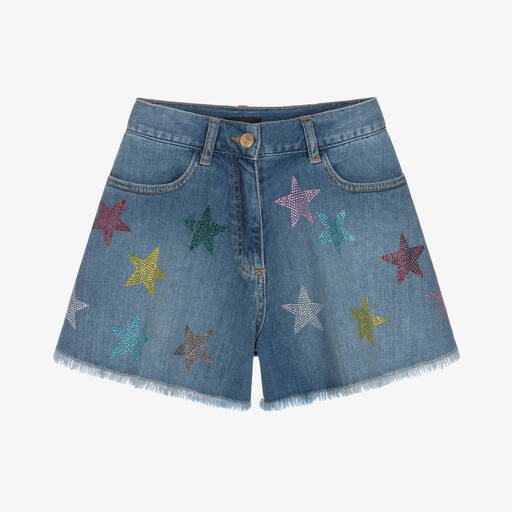 Monnalisa-Blaue Strasssterne-Jeans-Shorts | Childrensalon