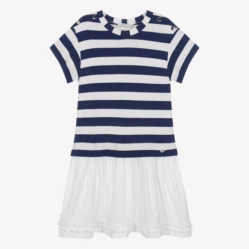 Monnalisa-Teen Girls Blue & Ivory Stripe Dress | Childrensalon