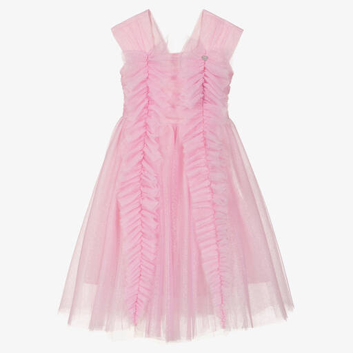 Monnalisa Chic-Teen Girls Glittery Pink Tulle Dress | Childrensalon