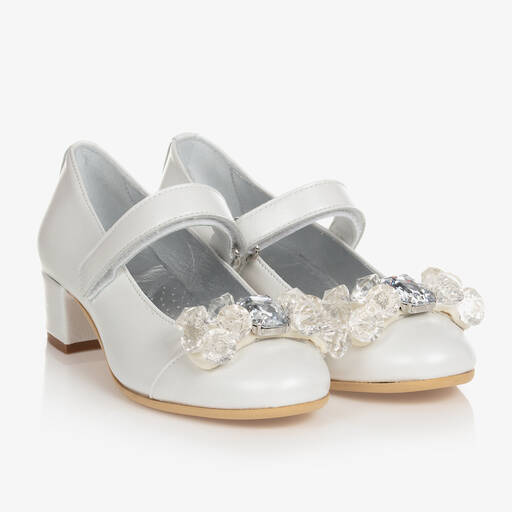 Monnalisa-Teen Girls Ivory Heeled Ballerina Shoes | Childrensalon