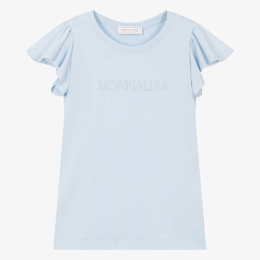 Monnalisa-Teen Girls Light Blue Cotton T-Shirt | Childrensalon