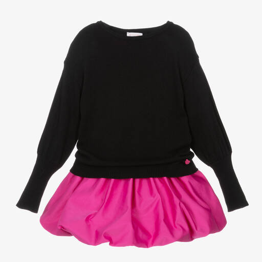 Monnalisa-Teen Girls Pink & Black Taffeta Dress Set  | Childrensalon