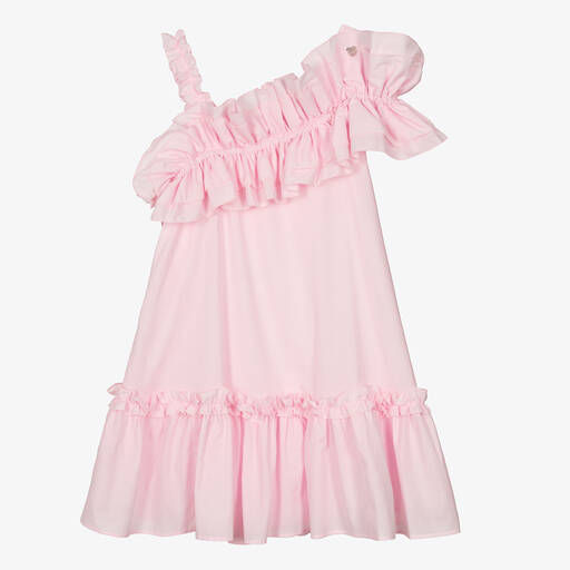 Monnalisa-Teen Girls Pink Cotton Ruffle Dress | Childrensalon