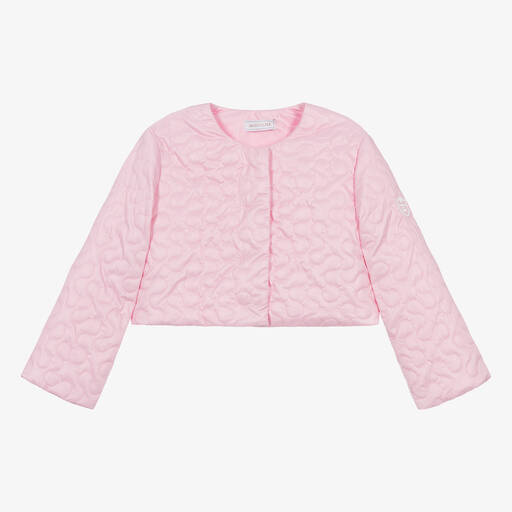Monnalisa-Teen Girls Pink Cropped Quilted Jacket | Childrensalon