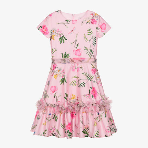 Monnalisa Chic-Teen Girls Pink Floral Cotton Dress | Childrensalon