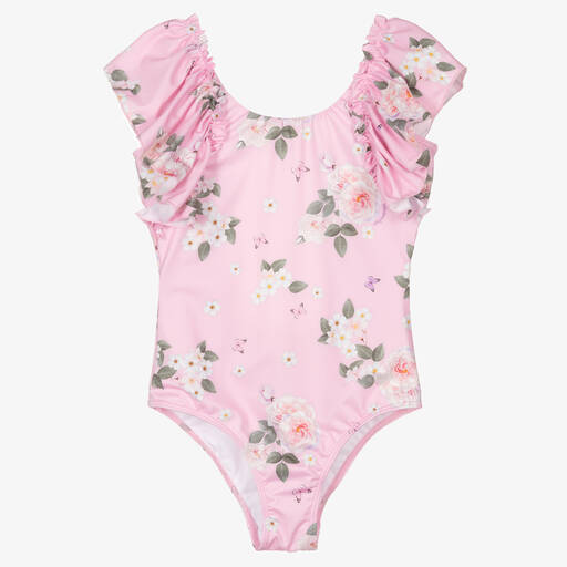 Monnalisa-Teen Girls Pink Floral Print Swimsuit | Childrensalon