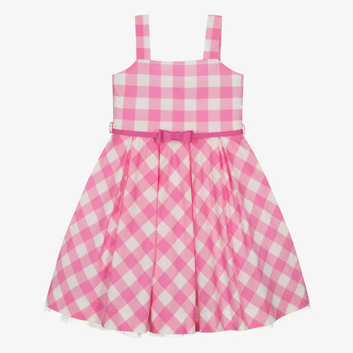 Monnalisa-Teen Girls Pink Gingham Cotton Dress | Childrensalon