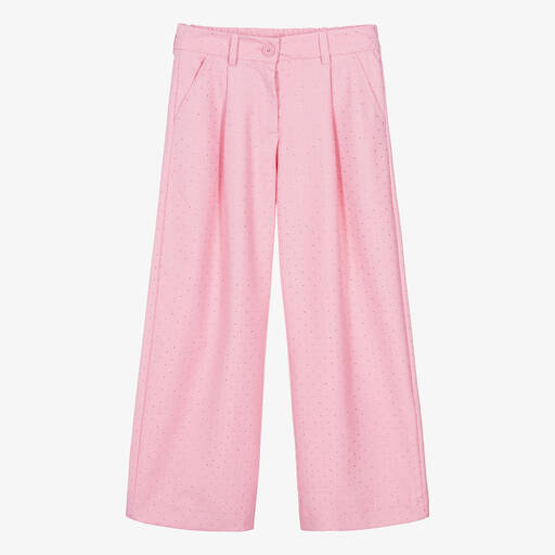 Monnalisa-Teen Girls Pink Rhinestone Trousers | Childrensalon