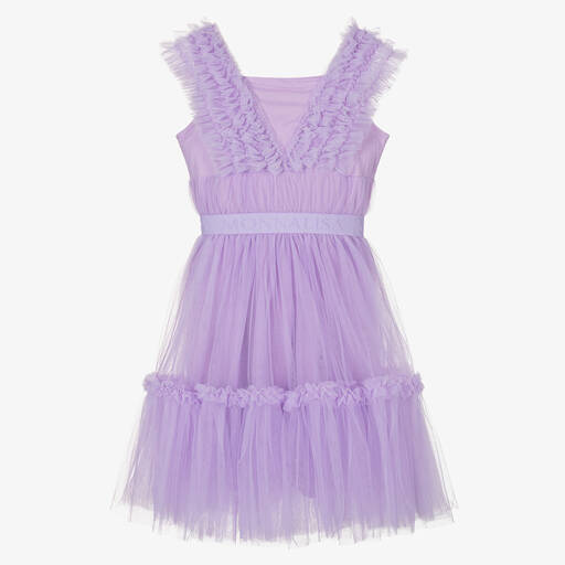 Monnalisa-Teen Girls Purple Tulle Ruffle Dress | Childrensalon