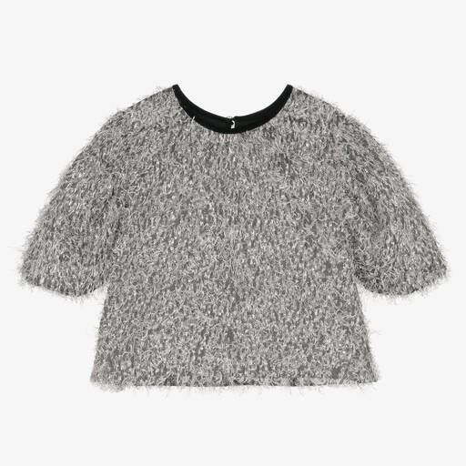 Monnalisa Chic-Teen Girls Silver Fringed Lurex T-Shirt | Childrensalon