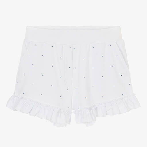 Monnalisa-Teen Girls White Cotton Diamanté Shorts | Childrensalon