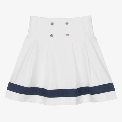 Monnalisa-Teen Girls White Nautical Cotton Skirt | Childrensalon