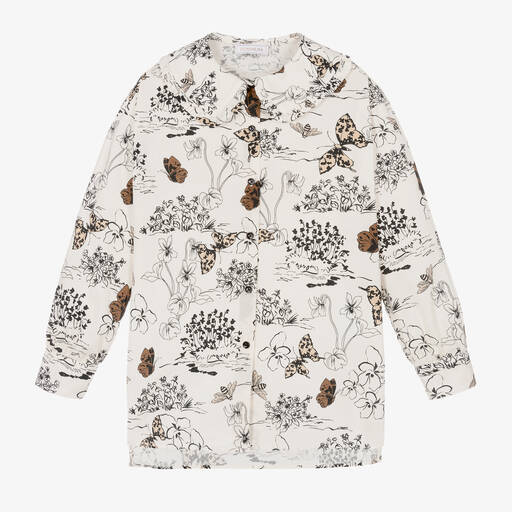 Monnalisa-Кремовая хлопковая блузка с бабочками | Childrensalon
