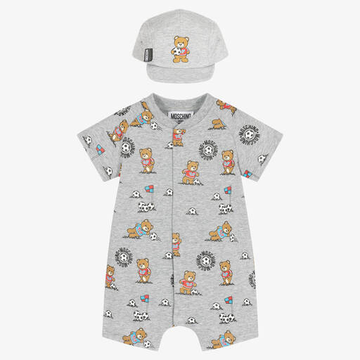 Moschino Baby-Baby Boys Grey Bear Shortie & Hat Set | Childrensalon