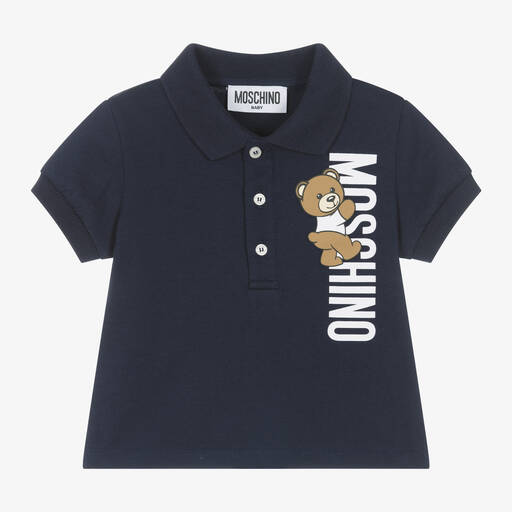 Moschino Baby-Baby Boys Navy Blue Cotton Bear Polo Shirt | Childrensalon