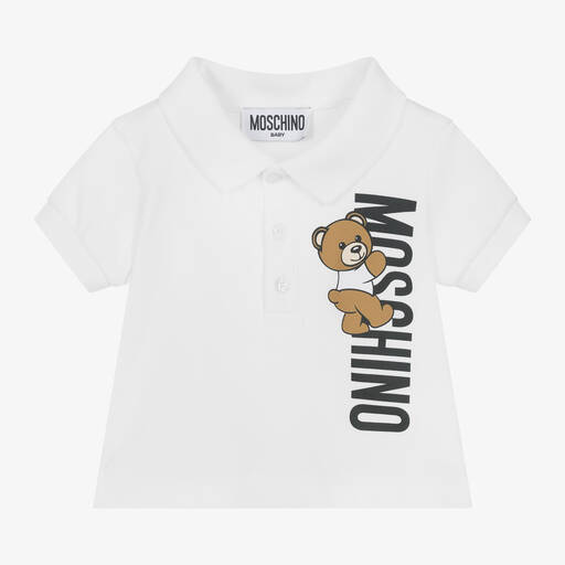 Moschino Baby-Baby Boys White Cotton Bear Polo Shirt | Childrensalon