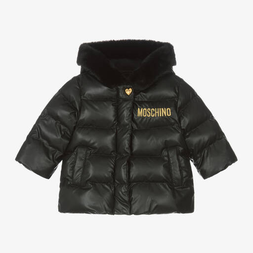 Moschino Baby-Baby Girls Black Hooded Puffer Jacket | Childrensalon