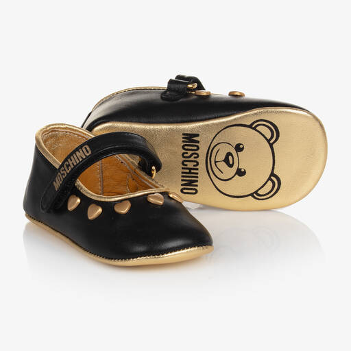 Moschino Kid-Teen-Baby Girls Black Leather Pre-Walker Shoes | Childrensalon