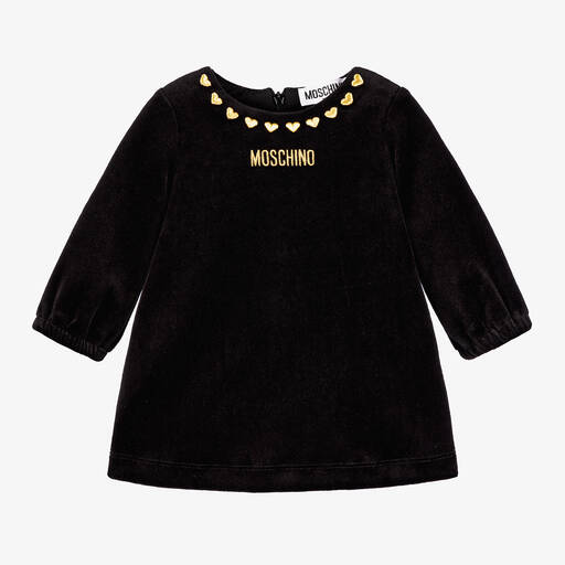 Moschino Baby-Baby Girls Black Velour Hearts Dress | Childrensalon