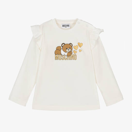 Moschino Baby-Baby Girls Ivory Cotton Teddy Bear Top | Childrensalon