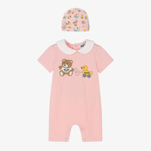 Moschino Baby-Baby Girls Pink Cotton Teddy Shortie Set | Childrensalon