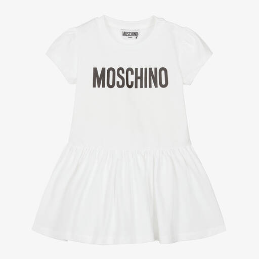 Moschino Baby-فستان أطفال بناتي قطن لون أبيض | Childrensalon