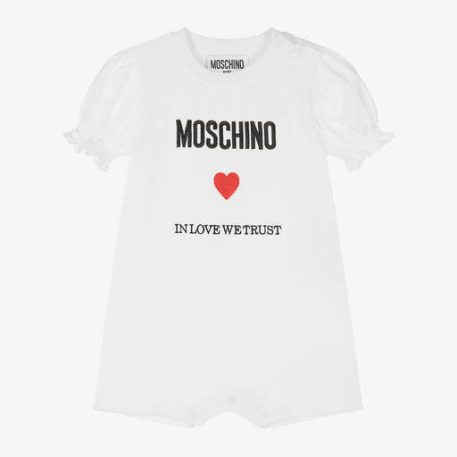 Moschino Baby-Baby Girls White Cotton Heart Shortie | Childrensalon