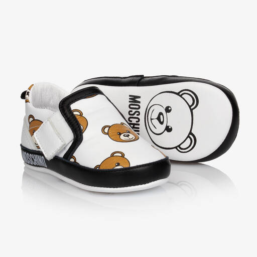 Moschino Baby-Белые кожаные туфли с медвежатами для малышей | Childrensalon