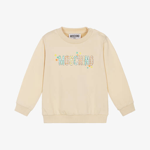 Moschino Baby-Beige Cotton Gingham Logo Sweatshirt | Childrensalon