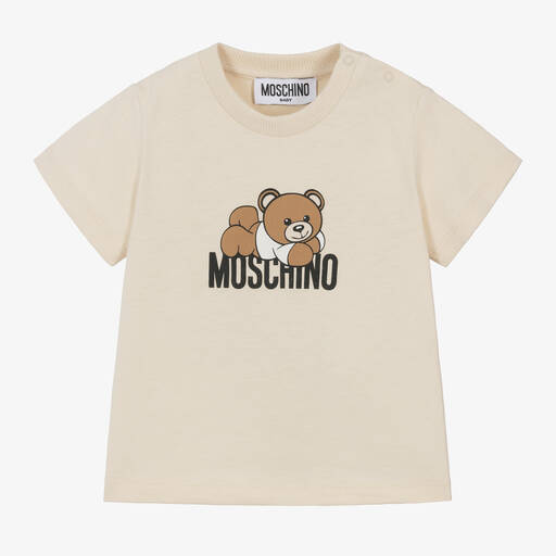 Moschino Baby-Beige Teddy Bear Organic Cotton T-Shirt | Childrensalon