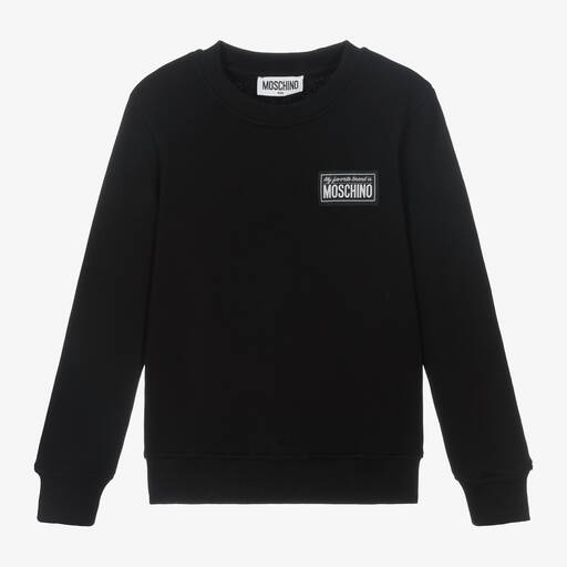 Moschino Kid-Teen-Black Cotton Label Logo Sweatshirt | Childrensalon