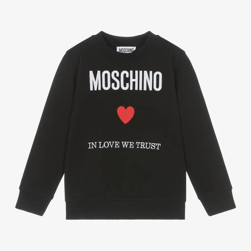 Moschino Kid-Teen-Black Cotton Slogan Logo Sweatshirt | Childrensalon