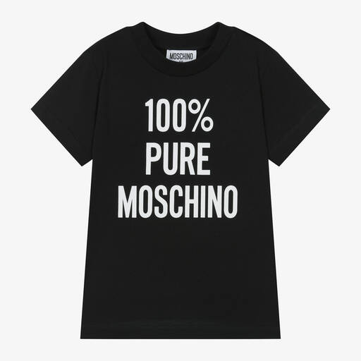 Moschino Kid-Teen-Black Cotton Slogan T-Shirt | Childrensalon