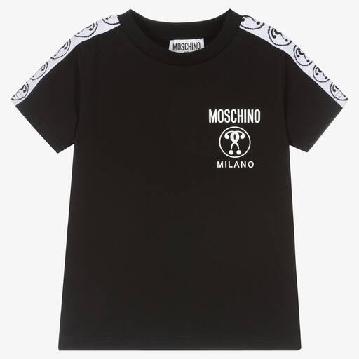 Moschino Kid-Teen-T-shirt noir en coton à bandes | Childrensalon
