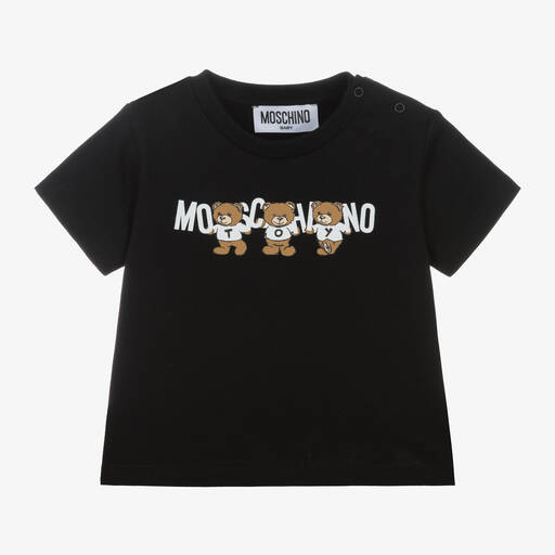 Moschino Baby-Black Cotton Teddy Bear Baby T-Shirt | Childrensalon