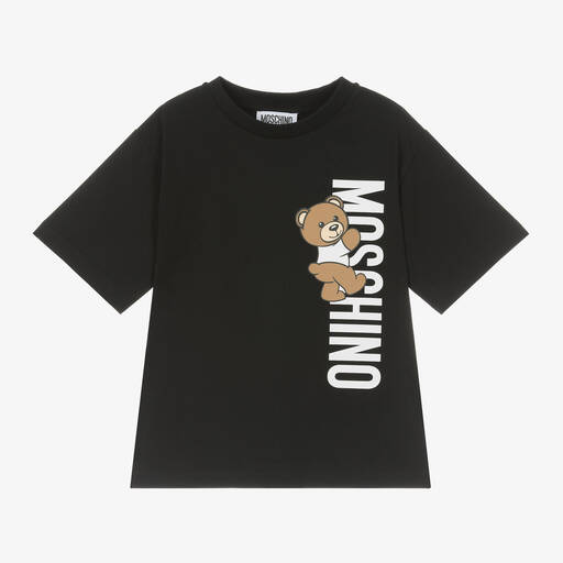 Moschino Kid-Teen-Black Cotton Teddy Bear Maxi T-Shirt | Childrensalon