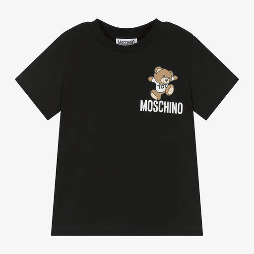 Moschino Kid-Teen-Black Cotton Teddy Bear T-Shirt | Childrensalon