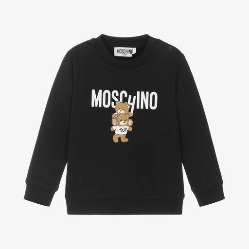 Moschino Baby-Black Cotton Teddy Logo Baby Sweatshirt | Childrensalon