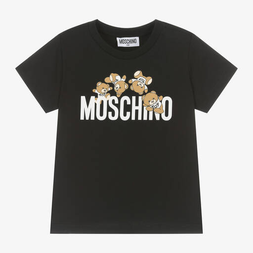 Moschino Kid-Teen-Black Cotton Teddy-Print T-Shirt | Childrensalon