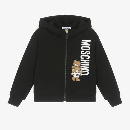 Moschino Kid-Teen-Black Cotton Zip-Up Hoodie | Childrensalon